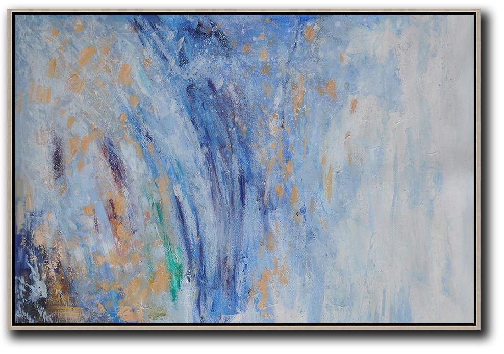 Large Modern Abstract Painting,Horizontal Abstract Landscape Oil Painting On Canvas,Acrylic Painting Large Wall Art,Blue,White,Yellow.etc